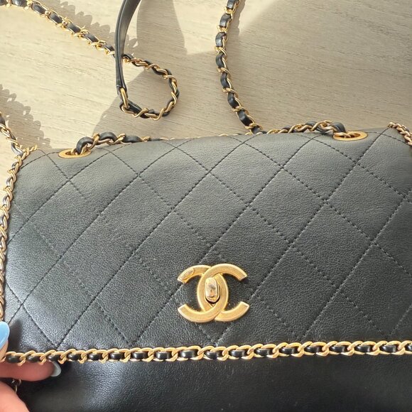 NWT CHANEL Small Flap Bag Black Leather Diamond Quilted Gold-tone Chain Strap - Picture 10 of 15